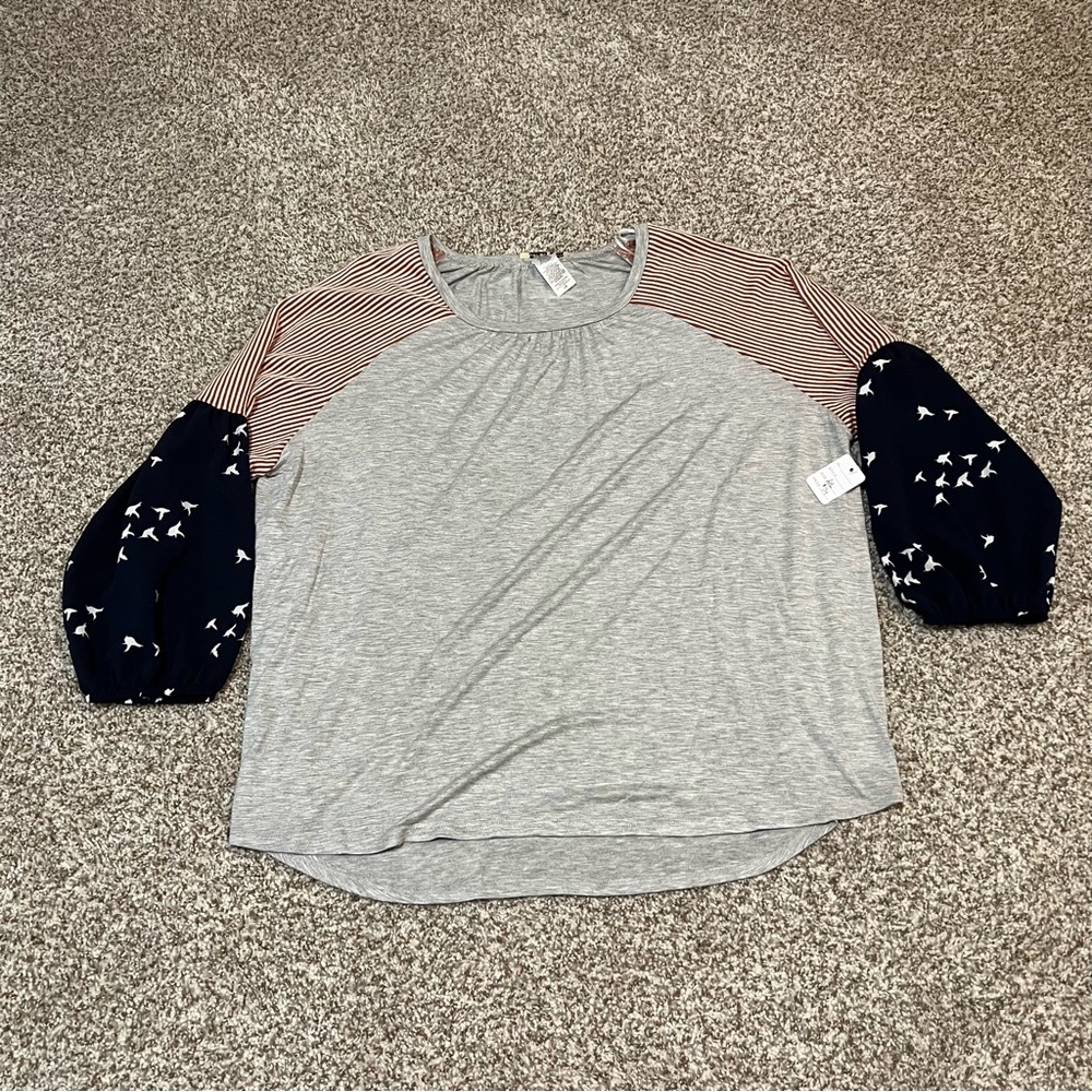 NWT Red/White/Red/Gray Top